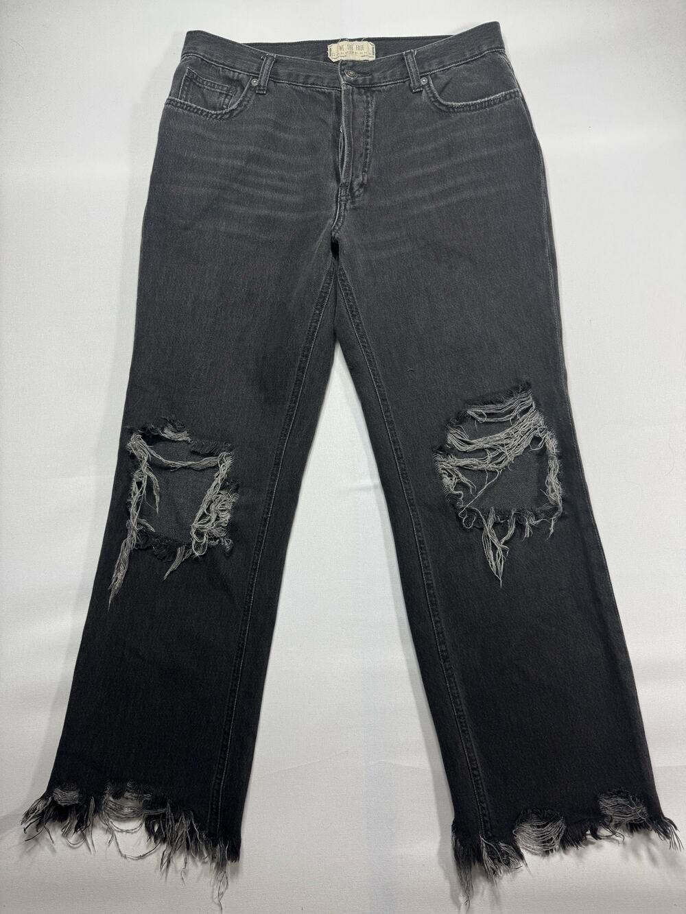 We The Free Women's Distressed Wide Leg Crop Black Denim Jeans - Size 28 (30x27)